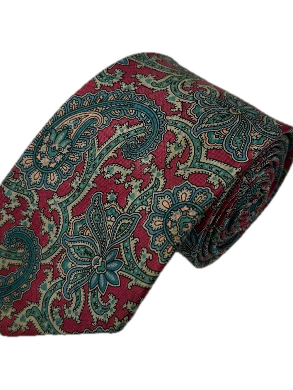 GANT Men's Red Teal Paisley Skinny Silk Necktie Tie